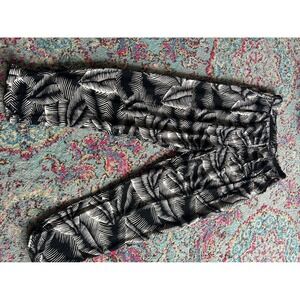 Volcom True To This Black White Palm Print Elastic Waist Viscose Pants Womens L